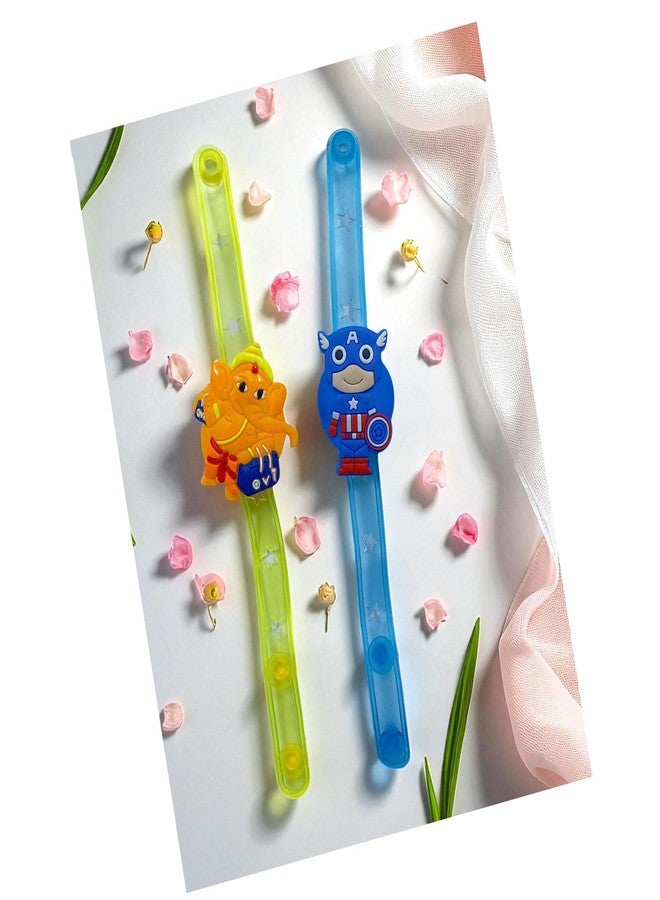 Evisha Set Of 6 Led Cartoon Character Kids Rakhi Wrist Band Bracelets fir Rakshabandhan Character Design And Colour May Vary - Image 1